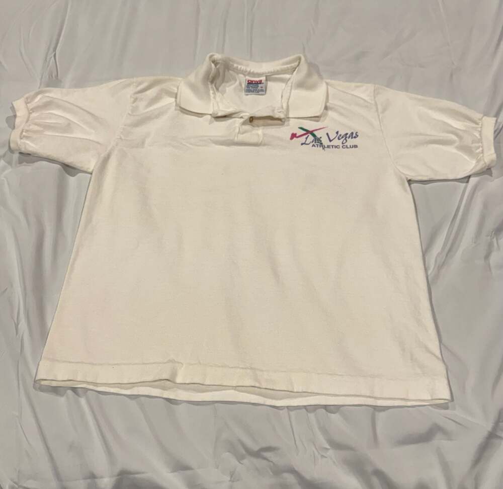 90’s Vintage Anvil Las Vegas Athletic Club Embroidered Logo White Polo